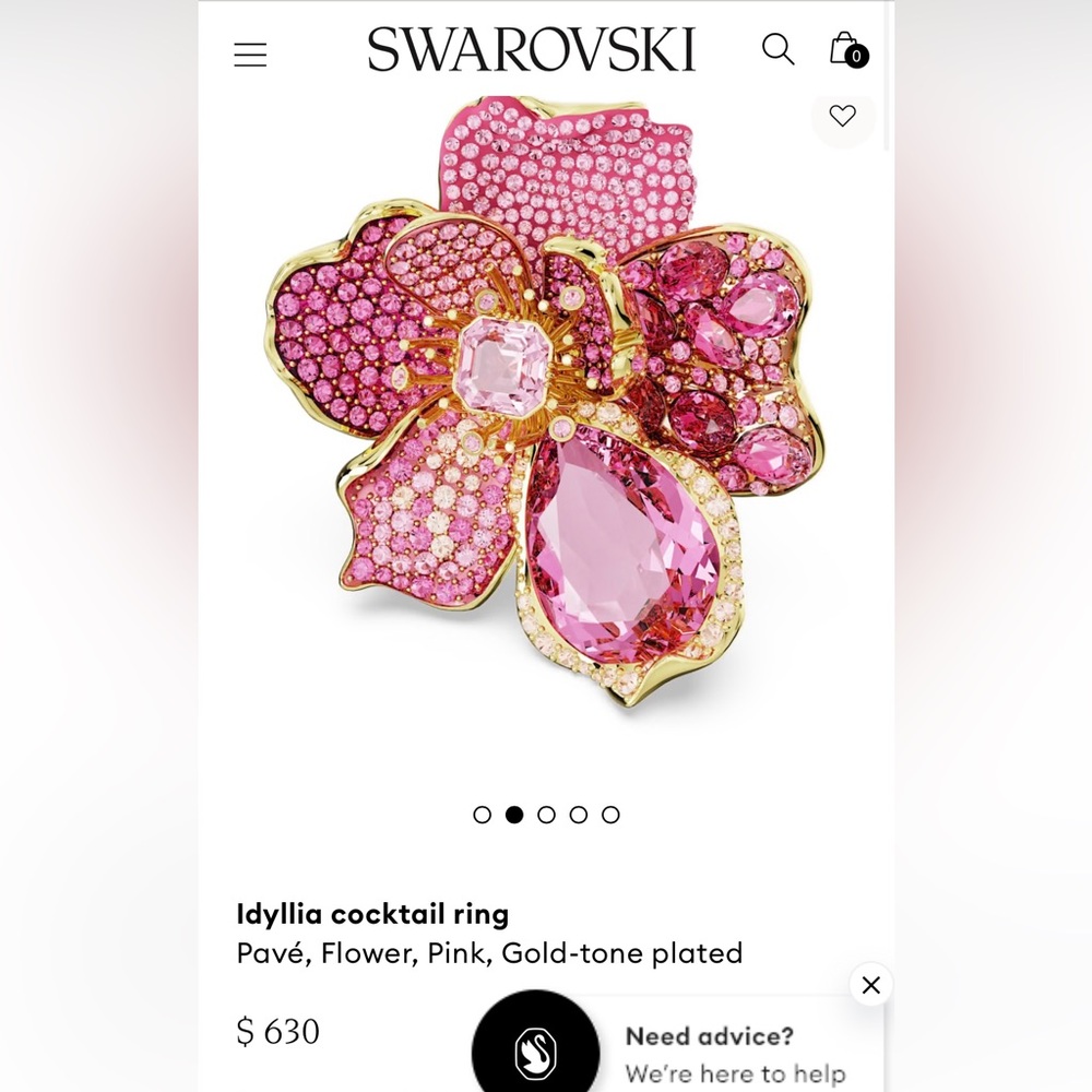 Swarovski Pink and Gold Flower Ring